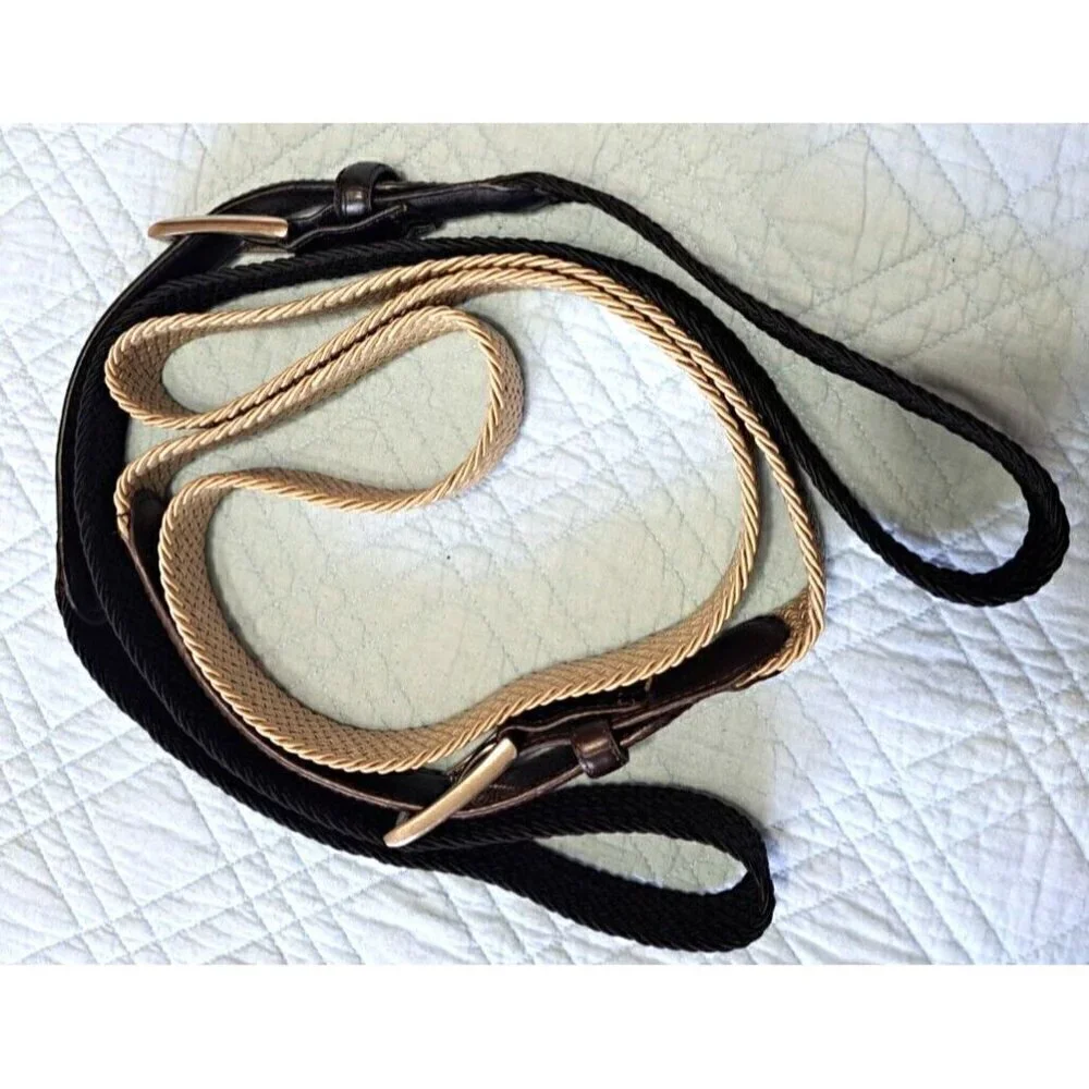 Unbranded Set of Two Men's Size 52 Woven Belts Beige w/Brown and Black w/ Black